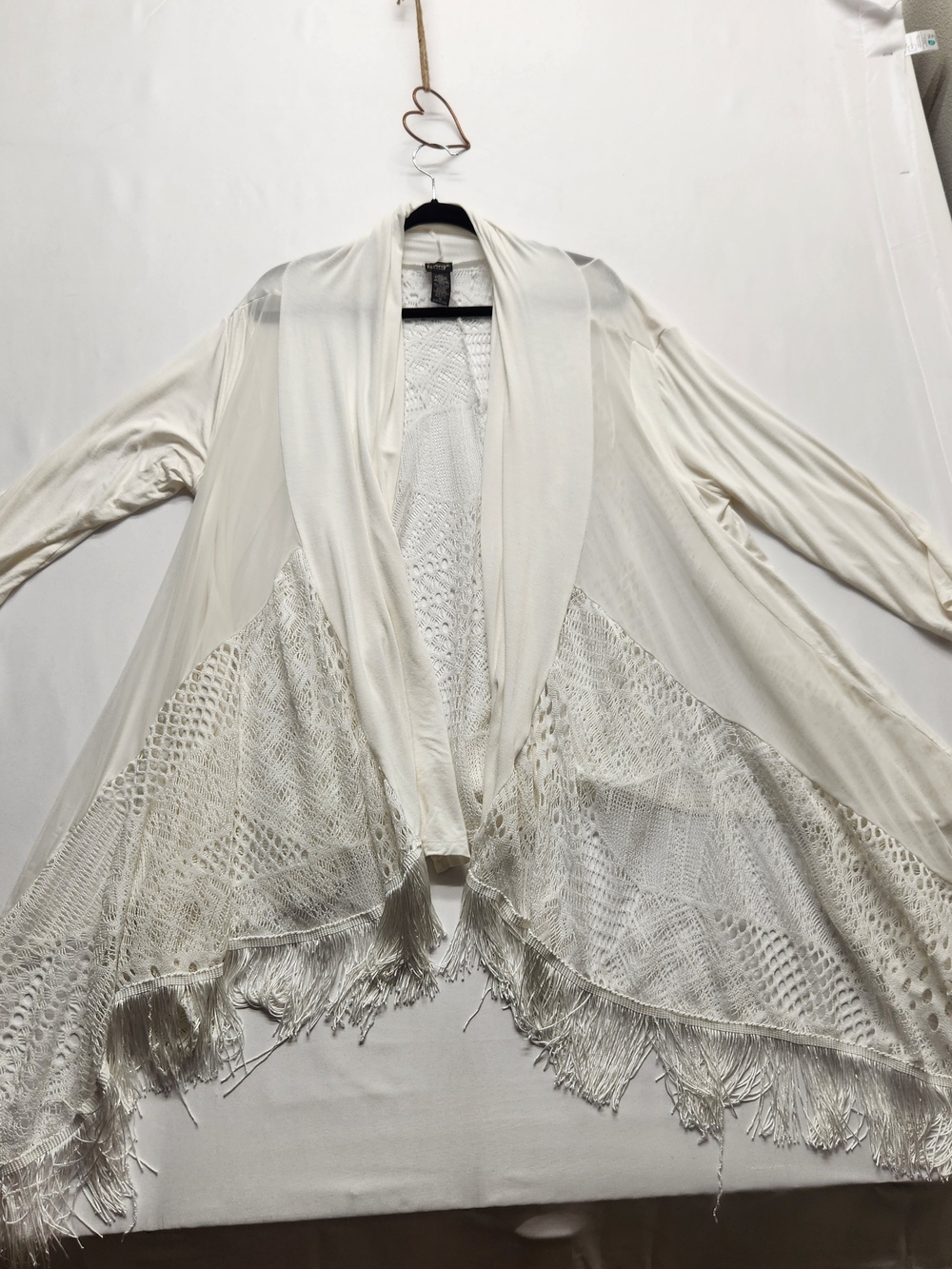 ⭐️Lavanya Woman Boho Lace Fringe Duster Cardigan 1X Asymmetric Waterfall Wrap